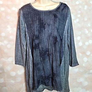 Hyku | Blue Gauze and Knit Flowy Top